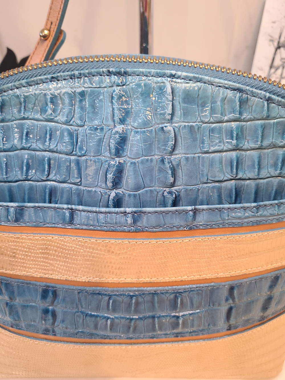 Brahmin Mini Duxbury Surf Vineyard Blue & Gold - Picture 6 of 13